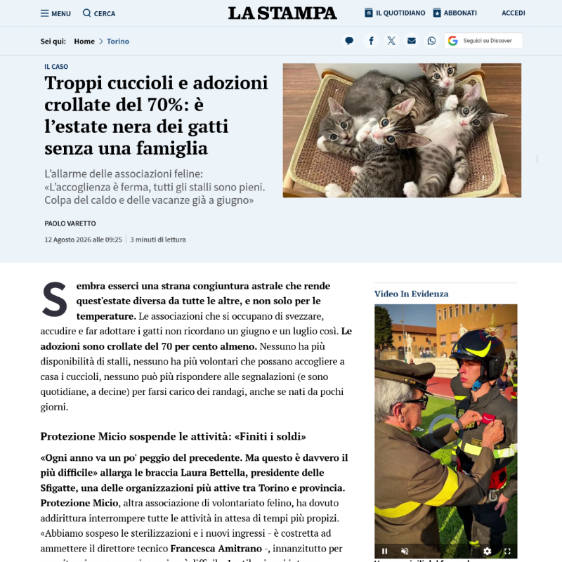 Articolo su Associazione Le Sfigatte pubblicato su La Stampa del 12/08/2026