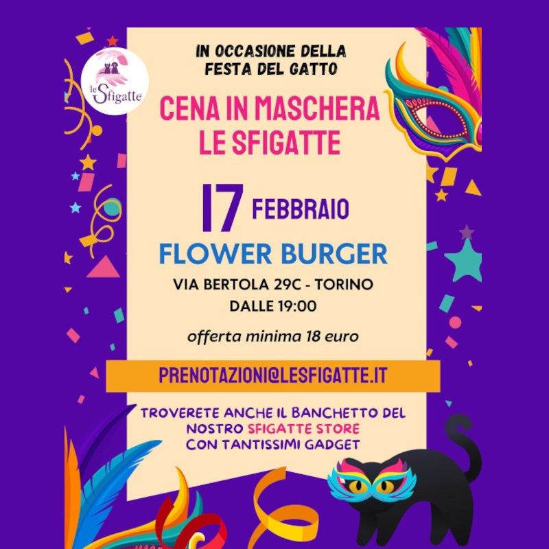 Cena con Le Sfigatte:
ci vediamo martedì 17 febbraio
per la Festa del Gatto! Precisazione: NON è obbligatorio venire mascherati | Associazione Le Sfigatte